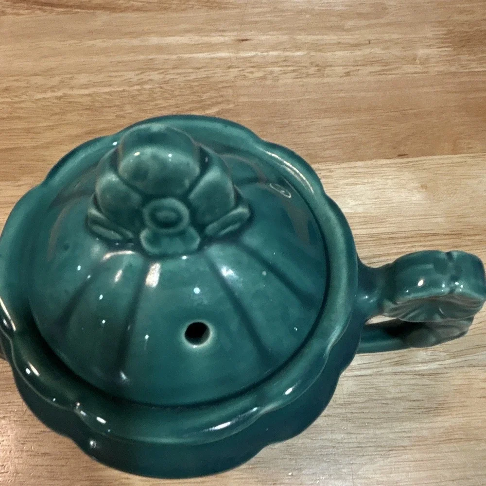 Shawnee Pottery Rosette Green Glossy Ceramic Teapot w/ Lid Included Handles